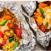 Chicken, Tomatoes, and Corn Foil Packs
